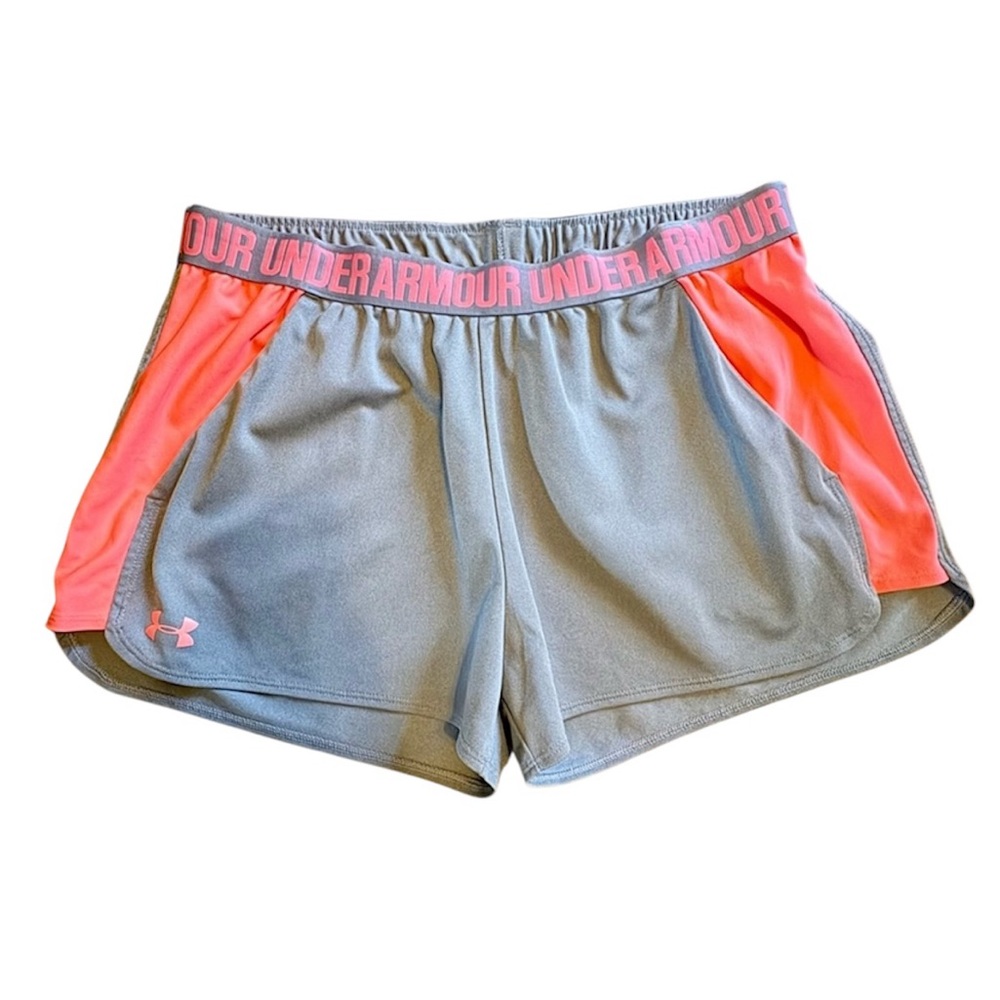 Under Armour Women’s XL Gray and Coral Athletic Shorts Lightweight Elastic Waist